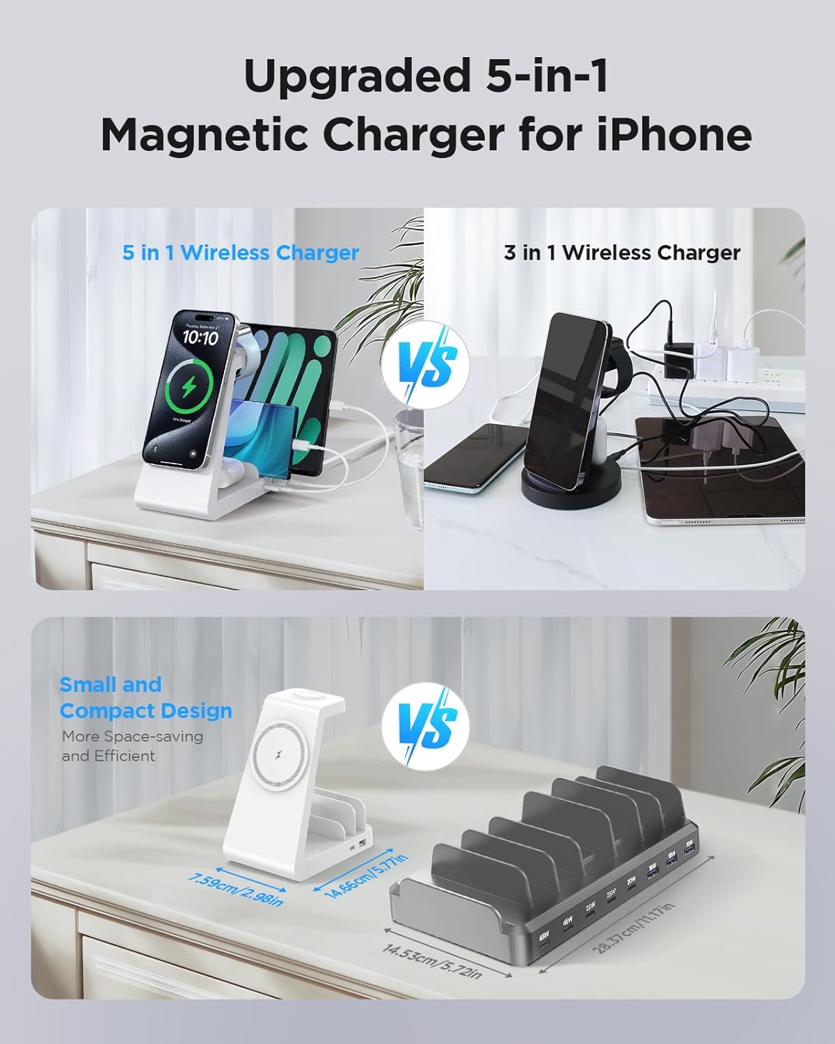 Charging Station for iPhone,5 in 1 Wireless Charger Stand Dock for Apple: Mag-Safe Charging Station for Multiple Devices Apple iPhone 17 16 15 14 13 12 Pro Max Plus iWatch Airpods
