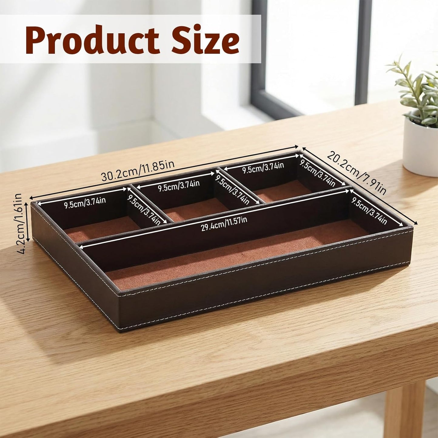Faux Leather Valet Tray for Men, PU Leather Stackable Jewelry Tray, Men's Nightstand Caddy Trays, Valet Trays Desk Organizer for Key, Wallet, Phone, Coin, Sunglass, Watch, Brown