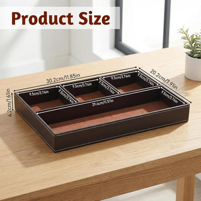Faux Leather Valet Tray for Men, PU Leather Stackable Jewelry Tray, Men's Nightstand Caddy Trays, Valet Trays Desk Organizer for Key, Wallet, Phone, Coin, Sunglass, Watch, Brown