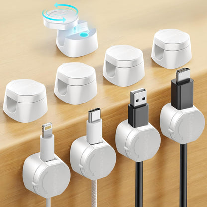 Kanemc Cable Clips Cord Holder for Desk, 360° Spin Magnetic Wire Organizer Self Adhesive Cord Management for Office Desks Cars Home Kitchen Electronic Accessory (White, 6 PCS)