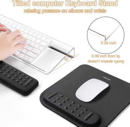 MOSISO Computer Keyboard Stand&Wrist Rest Support for Keyboard &Mouse Pad Set, Ergonomic Massage Wrist Rest Set, Easy Typing Working Acrylic Clear Stand for Office Home, Apricot