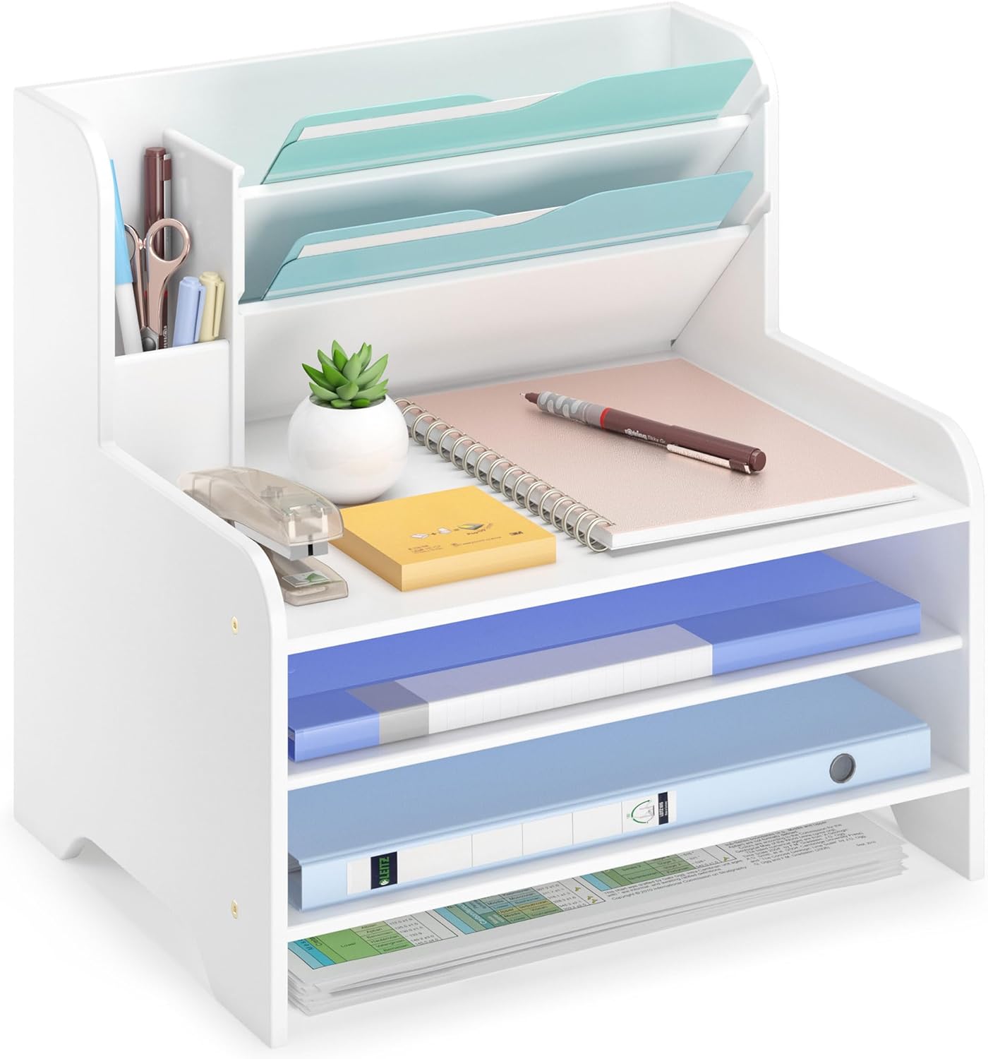 Bamboo Desk Organizer Mail Holder Countertop Letter Tray File Organizer for Desk Letter Sorter Paper File Storage for School Home Office Supplies