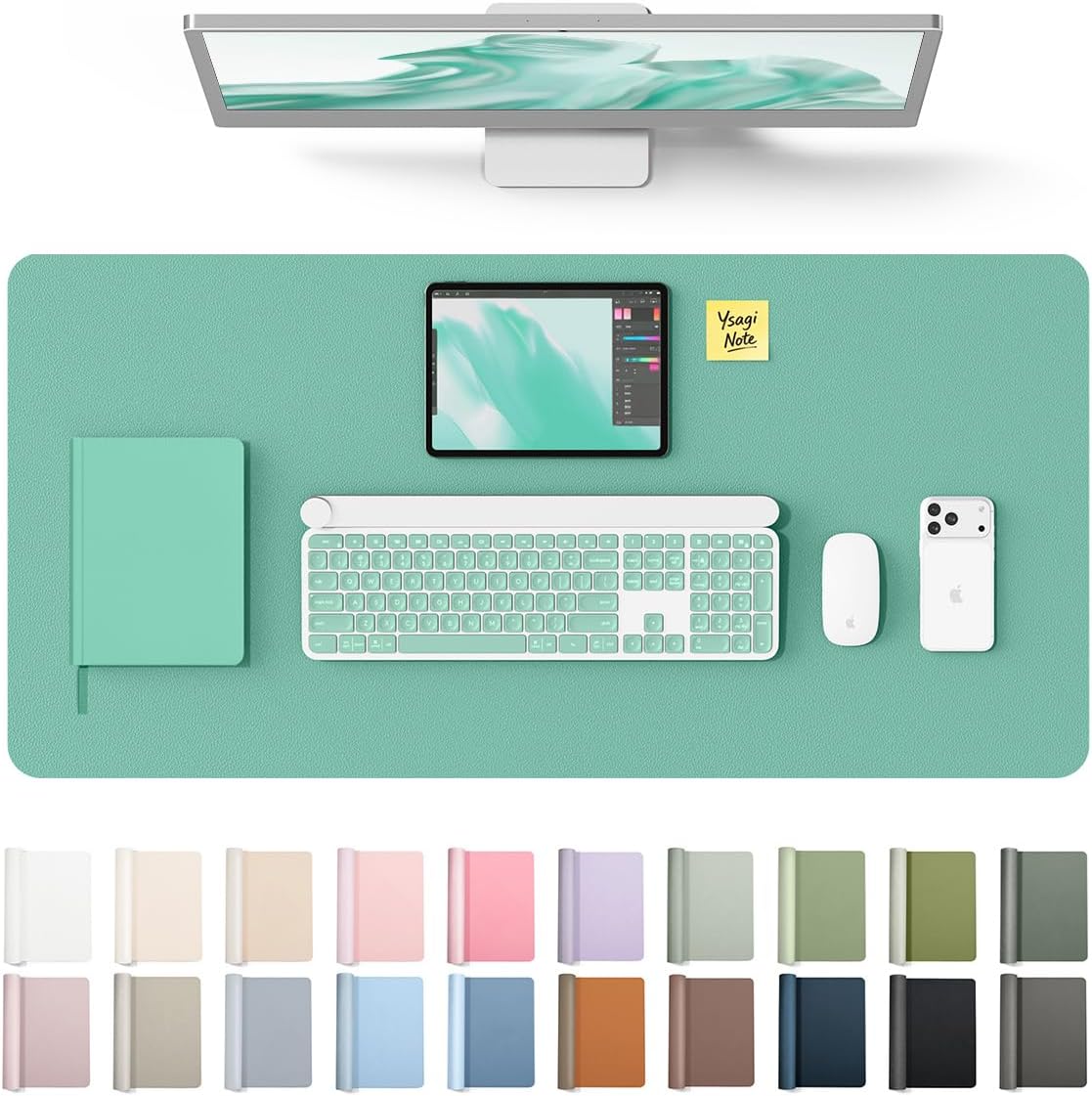 YSAGi Leather Desk Protector, Office Mat, Large Mouse Mat, Non-Slip PU Leather Blotter, Laptop Pad, Waterproof Writing Pad for Office and Home (Light Pink, 23.6" x 13.8") - Colors B