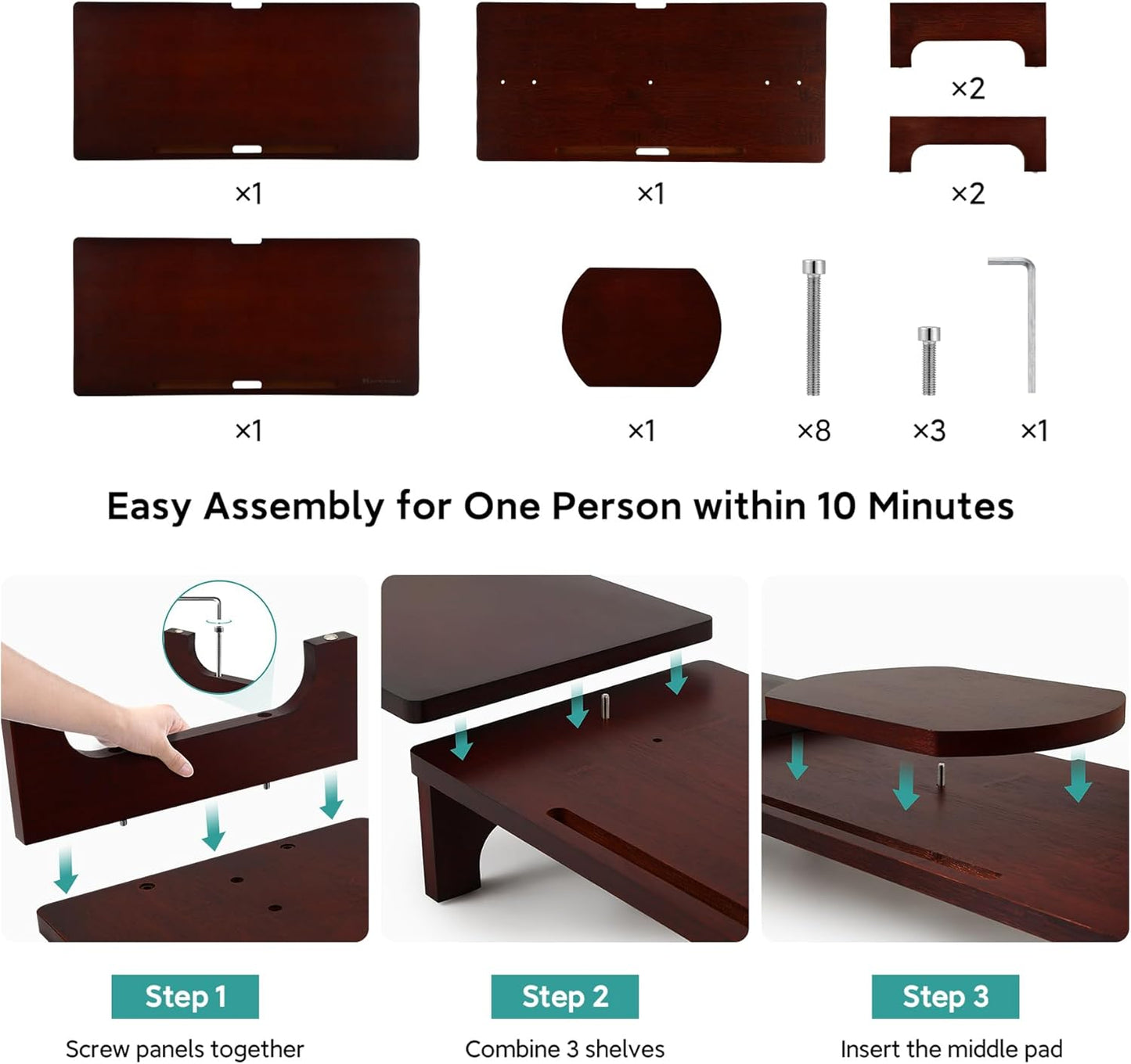 Nnewvante Monitor Stand Riser, 60 inch Large Bamboo Dual Monitor Stand for Desk, 3 Shelves Desktop Screen Riser with Adjustable Length Angle for Computer Laptop PC