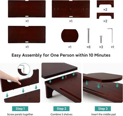 Nnewvante Monitor Stand Riser, 60 inch Large Bamboo Dual Monitor Stand for Desk, 3 Shelves Desktop Screen Riser with Adjustable Length Angle for Computer Laptop PC