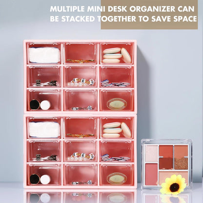 Amyhill 6 Pcs Mini Drawer Organizer Small Organizer with 9 Drawers Plastic Desktop Craft Storage Box for Office Home Room Jewelry Cosmetics Collection(White)