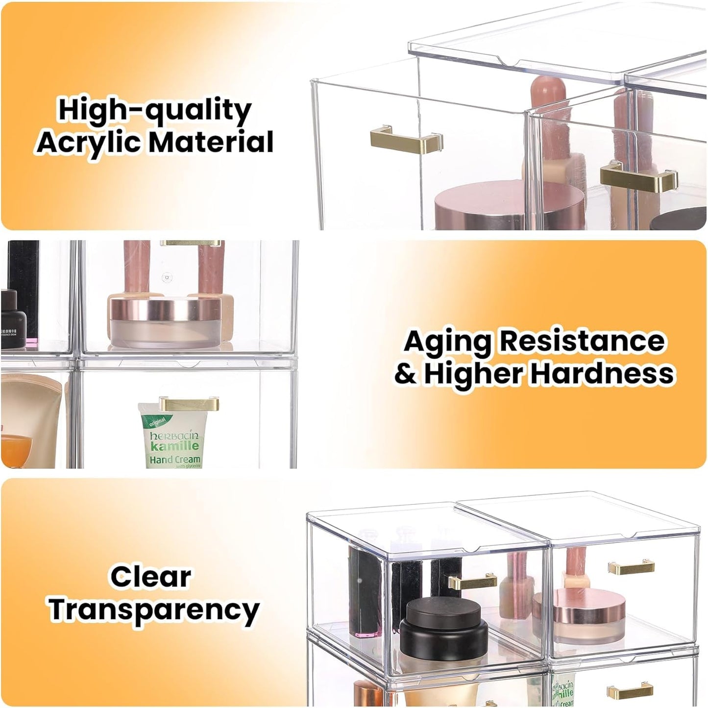 LALOBLUE Set of 5 Stackable Storage Drawers, Clear Acrylic Organizer Bins for Beauty Supplies, Perfect for Makeup Vanity, Undersink, Kitchen, Cabinet,Pantry Organization and Storage