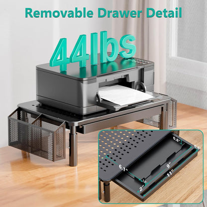 WALI Computer Monitor Stand with Storage, Desk Monitor Riser 3 Height Adjustable, Laptop Riser with Airflow Vents, Desk Organizer for Computer, Laptop, Printer (PTT002-B), 1 Pack, Black