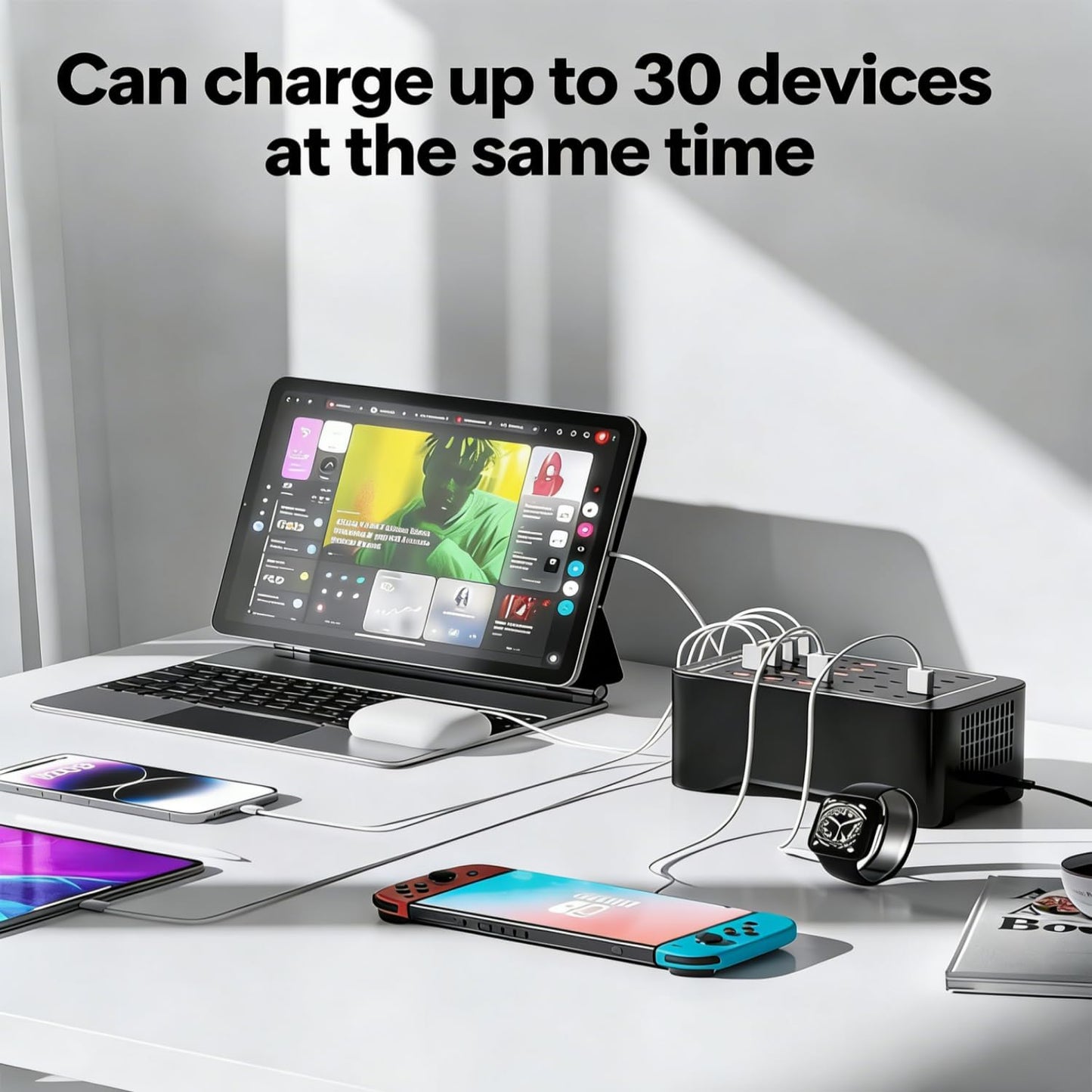 150W USB C Charging Station, 30 Port Fast Multi Device Charger (15 USB-C + 15 USB-A) Desktop Charger Hub, Compatible with iPhone Samsung iPad Google Pixel Tablets & Other USB Electronics