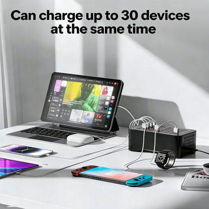 150W USB C Charging Station, 30 Port Fast Multi Device Charger (15 USB-C + 15 USB-A) Desktop Charger Hub, Compatible with iPhone Samsung iPad Google Pixel Tablets & Other USB Electronics