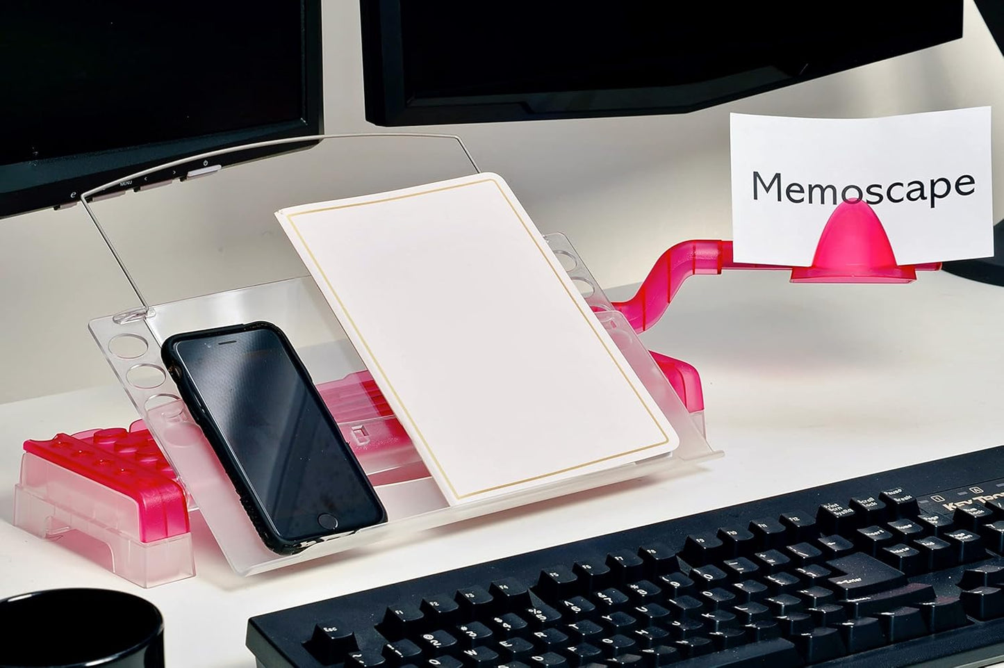 MemoScape Adjustable in-Line Document Holder for Typing | Reduces Neck Strain, Improves Focus, Boosts Desk Organization, and Workflow | Paper Holder Stand for Desk and Home Office - Black (VUR 2060)