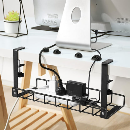 Under Desk Cable Management Tray, Xpatee Upgraded Wire Management No Drill No Screws, Cable Tray with Clamp for Wire Organizers, Computer Cord Rack for Office, Home - No Damage to Desk White