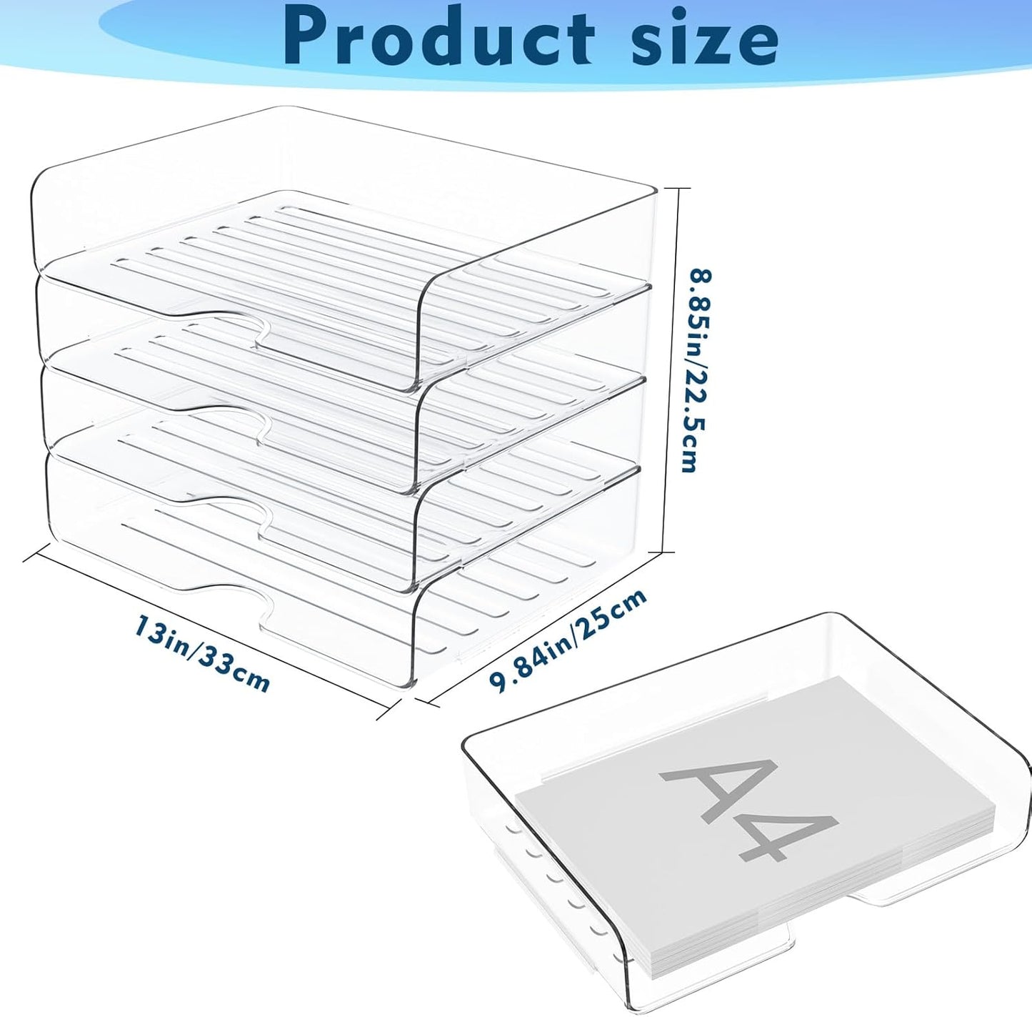 Paper Organizer Letter Tray, 4 Pack Acrylic Stackable Desk File Organizer,Versatile Clear Office Organizer for File Paper, Ipad, Letter, A4 Office File, Books, Notes, Etc
