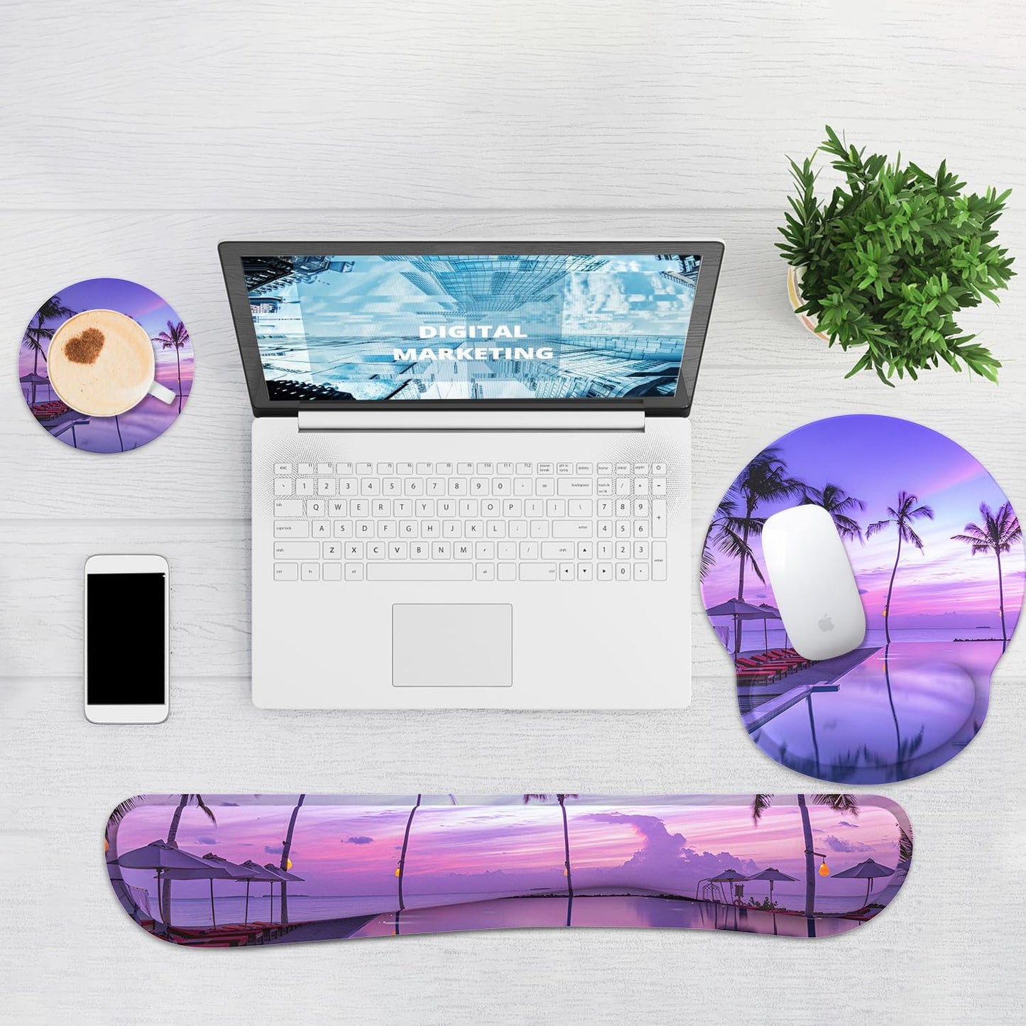 Ergonomic Mouse Pad with Wrist Rest and Keyboard Wrist Rest, Memory Foam Wrist Rest for Computer Keyboard, Easy Typing, Pain Relief, Mouse Pad Wrist Support for Gaming,Office, Laptop, Black Flower