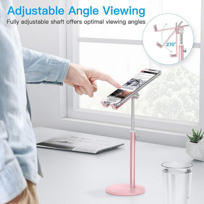 OMOTON Cell Phone Stand, Angle Height Adjustable Phone Holder, Aluminum Desktop Phone Dock for Desk, Compatible with iPhone 17 Pro Max, All Smartphones and Tablets(4-11''), Silver