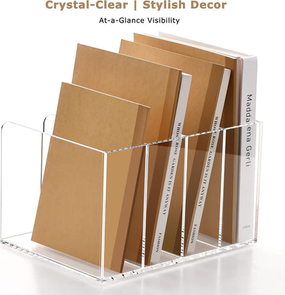 YUXUN Acrylic Desk File Organizer - 3 Section Vertical File Folder Rack, Clear Desktop Sorter for Home/Office/Classroom, Holds Magazines, Binders, Notebooks, Envelopes & Documents