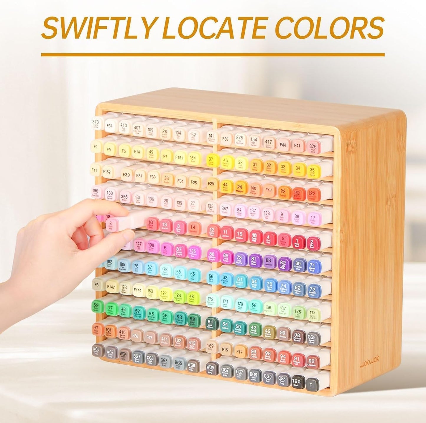 walowalo Markers Organizer Hold 176 Markers Birthday Gifts Bamboo Pen Holder Art Supply Pencil Alcohol Storage Organizer 22 Compartments All-in-One Marker Storage for Home Office Desk Classroom