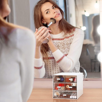 Desk Organizer with 5 Drawers, Rectangular Office Stationery Supplies Desktop Drawers, Plastic Makeup Storage, Suitable for Office, School, Home (Pink & 5 Drawers)