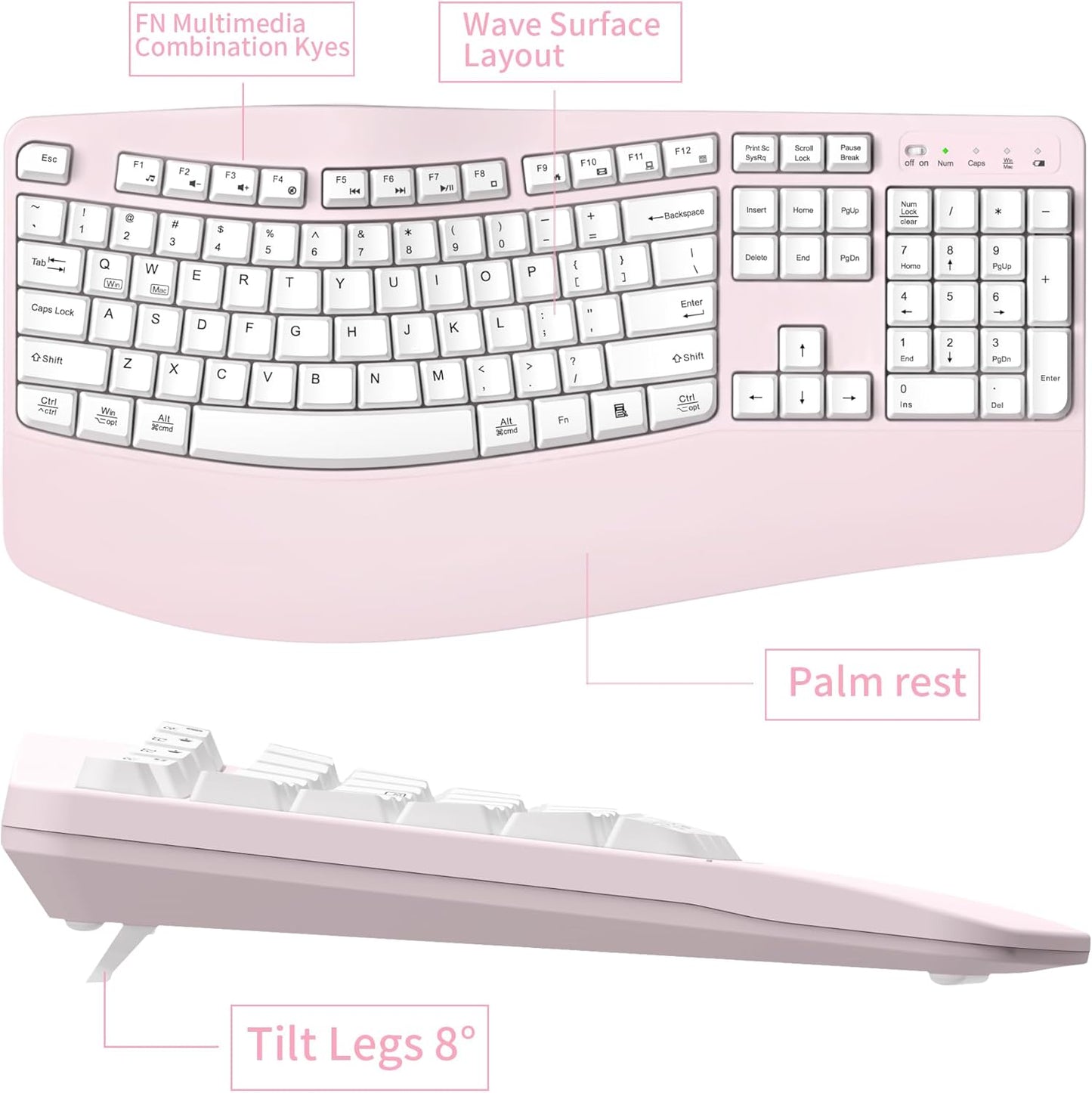 Wireless Keyboard and Mouse Combo,2.4G Full Size Wave Keys Ergonomic Keyboard with Wrist Rest for Natural Typing, 3 DPI Adjustable Ergonomic Silent Mouse for Computer/Laptop/Windows/Mac (Gray)