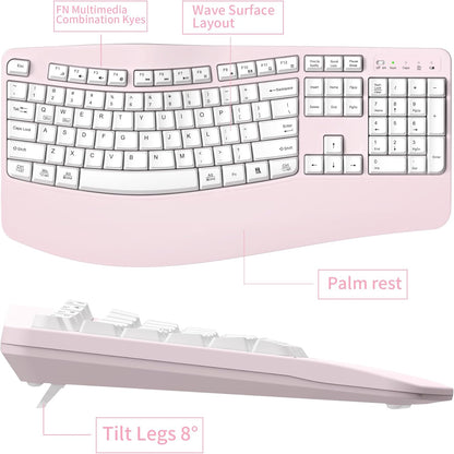 Wireless Keyboard and Mouse Combo,2.4G Full Size Wave Keys Ergonomic Keyboard with Wrist Rest for Natural Typing, 3 DPI Adjustable Ergonomic Silent Mouse for Computer/Laptop/Windows/Mac (Gray)