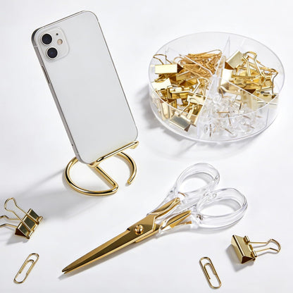 Phone Stand for Desk, Sturdy Metal Gold-Plated Phone Stand for Office Desk, Hands-Free Phone Charging Holder for Phone Calling and Watching Videos