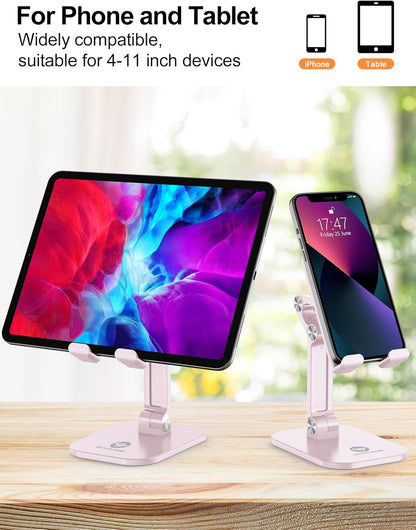 OCYCLONE Phone Stand, Adjustable Height and Angle Foldable Cell Phone Stand Holder for Desk, Taller iPhone Stand Compatible with 4.7"-13" Smartphones iPad Tablet, Black