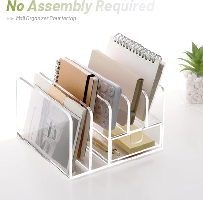 SANRUI 3 Compartments Mail Organizer Letter Holder for Desk ,Vertical Letter Holder,File Sorter Acrylic Desk Organizer Office Supplies,Clear