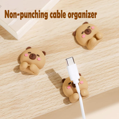 Capybara Cable Organizer, Adorable Animal-Shaped Cable Clips, Desk Cable Management Cord Holder for Home and Office, Cute Wire Clips for Headphones, Chargers, USB Cables (3-Pack)