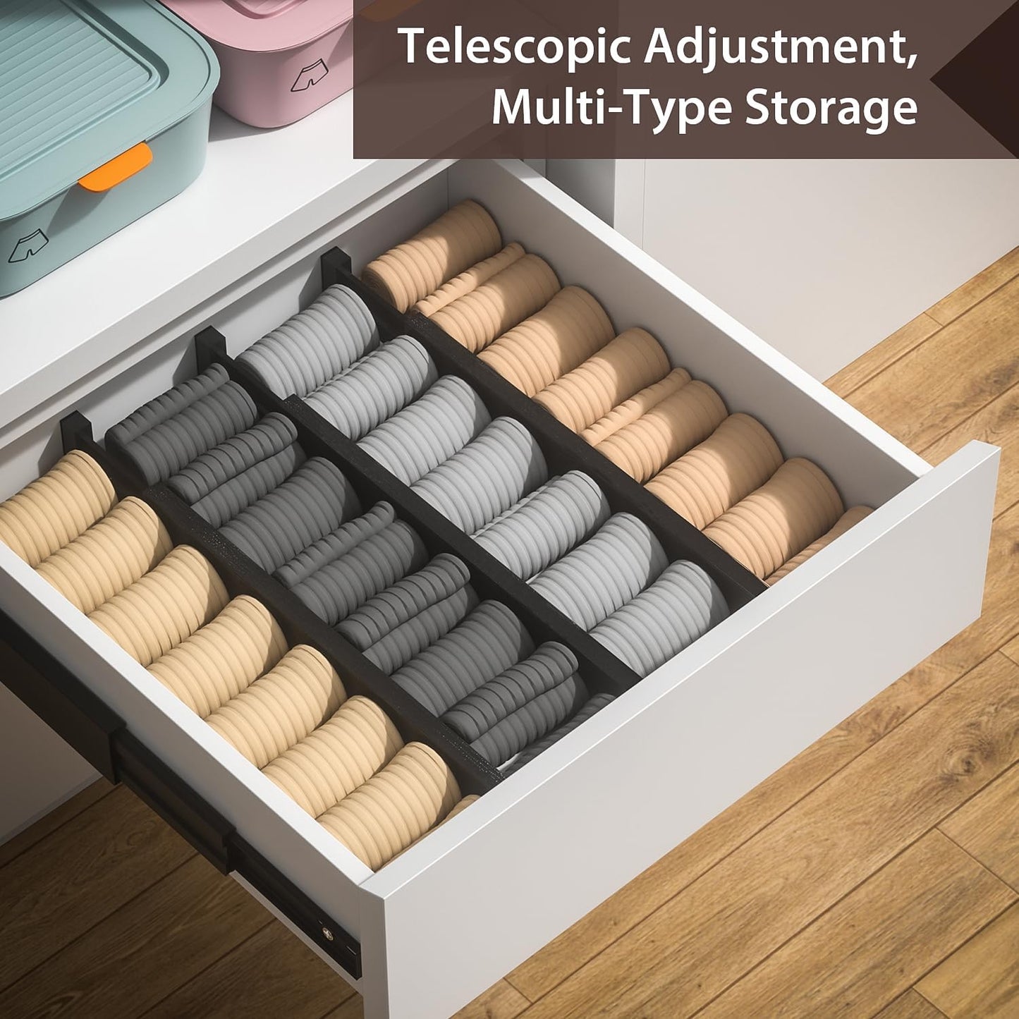 DUCOO 4 PCS Drawer Divider, 17"-22" Adjustable Bamboo Drawer Dividers Organizers, Expandable Separators for Kitchen, Clothes, Dressers, Home, Office