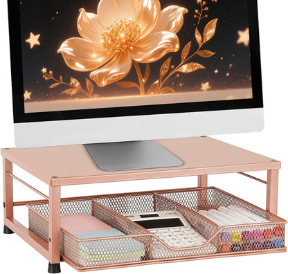 Small Laptop Stand for Desk, Monitor Stand Riser, Office Desk Accessories, Computer Desktop Stand with Drawer for Home, Office, School (Mint Green)