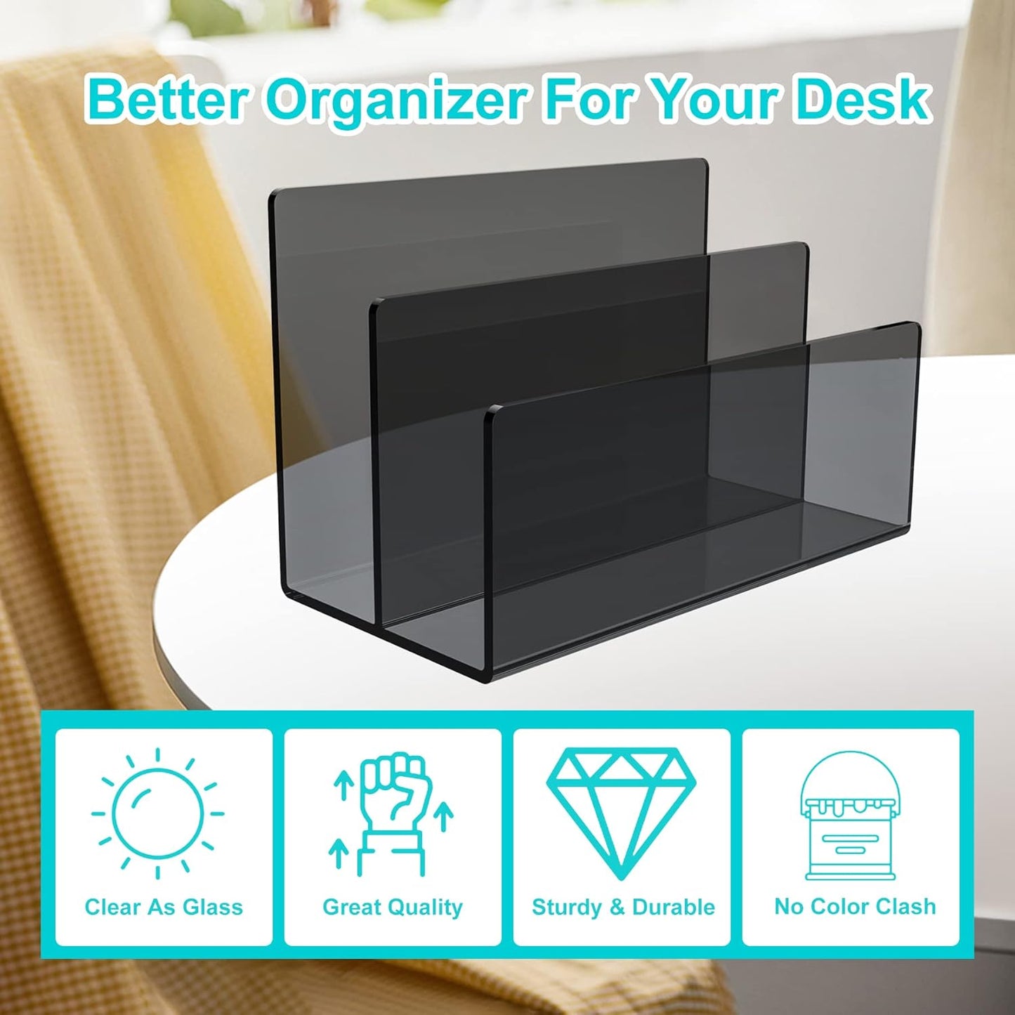 Boloyo Acrylic File Holder,1PC 2 Sections Clear File Organizer Mail Letter Sorter Desktop Folder Holder for Home Office School Envelope Bill Filling Paper Document