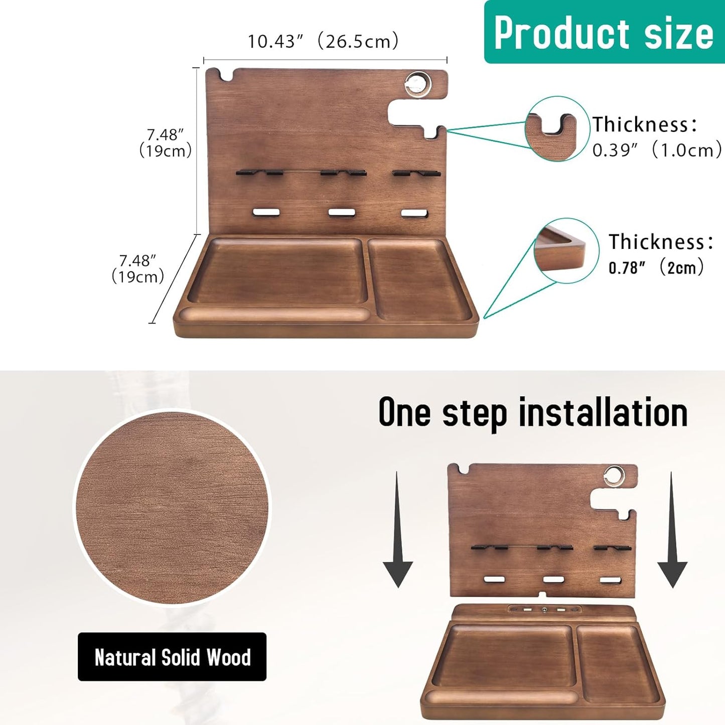 Wood Phone Docking Station with Drawer Nightstand Organizer for Men Dual Phone Charging Station for iPhone Samsung Google Desk Organizers Anniversary Birthday Gifts for Men Dad Him Husband
