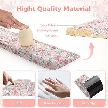 2 in 1 Keyboard Stand for Desktop, Floral Wrist Support for Keyboards, Anti-Fatigue Memory Foam Wrist Rest for Computer, 3-Angle Adjustable Keyboard Riser for Office Home (Pink Bow)