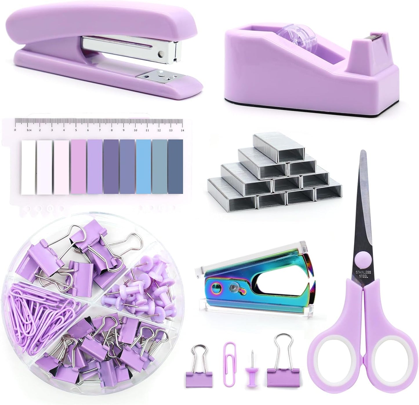 Gold Office Supplies,UPIHO Gold Desk Accessories,Stapler and Tape Dispenser Set with Large Stapler,Tape Dispenser, Staple Remover, Staples, Clips,Scissor,Pen and Sticky Notes,Gifts for Office Clerks