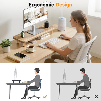 Monitor Stand Riser, 24 Inch Wood Desk Organizer with Monitor Stand & Storage Computer Monitor and Laptop Riser Multifunctional Laptop Stand Desk Organizer for Office Home Screen/Laptop/PC (Light Walnut)