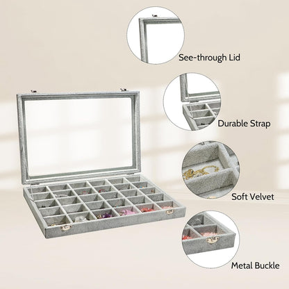 Stratalife Jewelry Organizer Bracelet Organizer Storage Box 12 Grid Stackable Jewelry Tray with Lid Velvet Jewelry Box for Drawer Necklace Bracelet Display Storage Organizer Box (Beige)