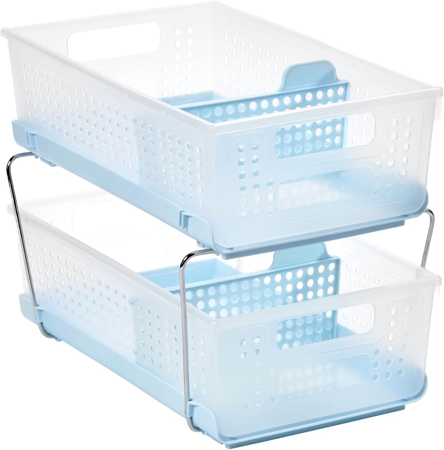 madesmart Two-Tier Bathroom Cabinet Organizer, Sliding Drawer Storage for Bottles, Sponges & Cleaning Supplies, Blue