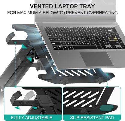WALI Laptop Desk Mount for 17 inch Notebook, Adjustable Single Monitor Arm with Laptop Holder for 32 inch Screen, Laptops Stand with Ventilated Tray, Up to 22 lbs, (M00LP), Black