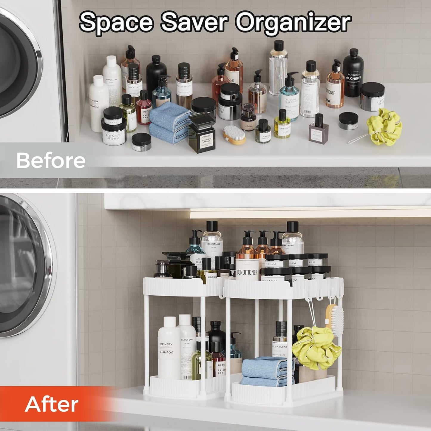 Ukeetap Multi-Purpose Pull-Out Storage Organizers, Under Sink/Cabinet Organizers and Storage for Bathroom & Kitchen, Black, 12.8 Inches, 2 Packs