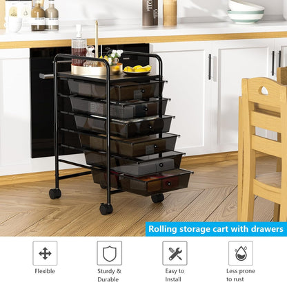 4-Tier Utility Cart with 4 Drawers, Rolling Utility Cart with 2 Lockable Caster Wheels, Multipurpose Mobile Rolling Drawer Cart for Office Bathroom Kitchen, Ivory White