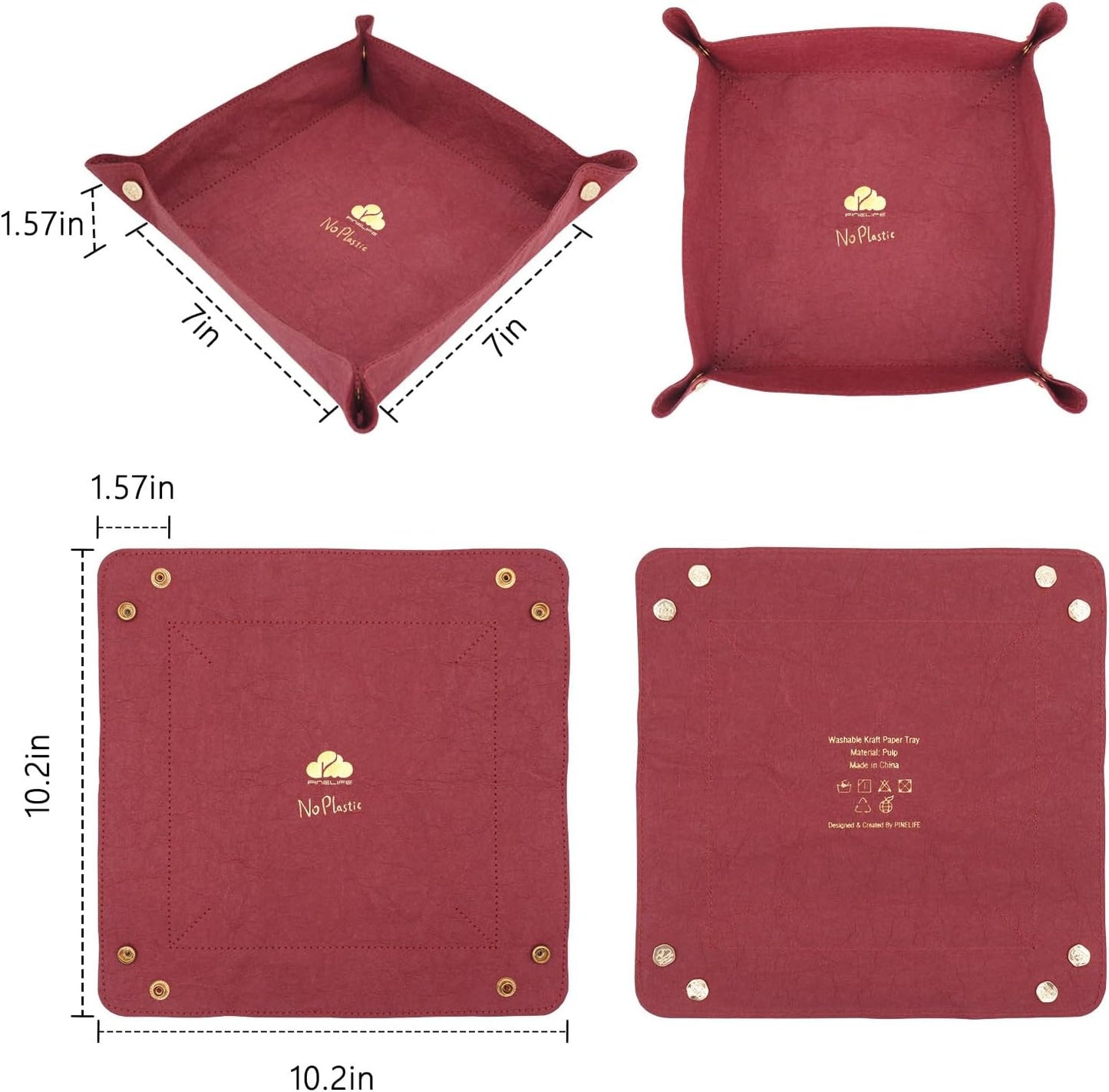 Foldable Valet Tray Set of 3 - Red, Green, Brown - Organizer for Desktop, Nightstand, Office, Travel & Holiday Gifts for Men, Women
