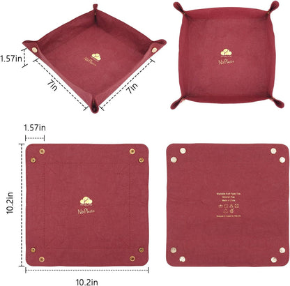 Foldable Valet Tray Set of 3 - Red, Green, Brown - Organizer for Desktop, Nightstand, Office, Travel & Holiday Gifts for Men, Women
