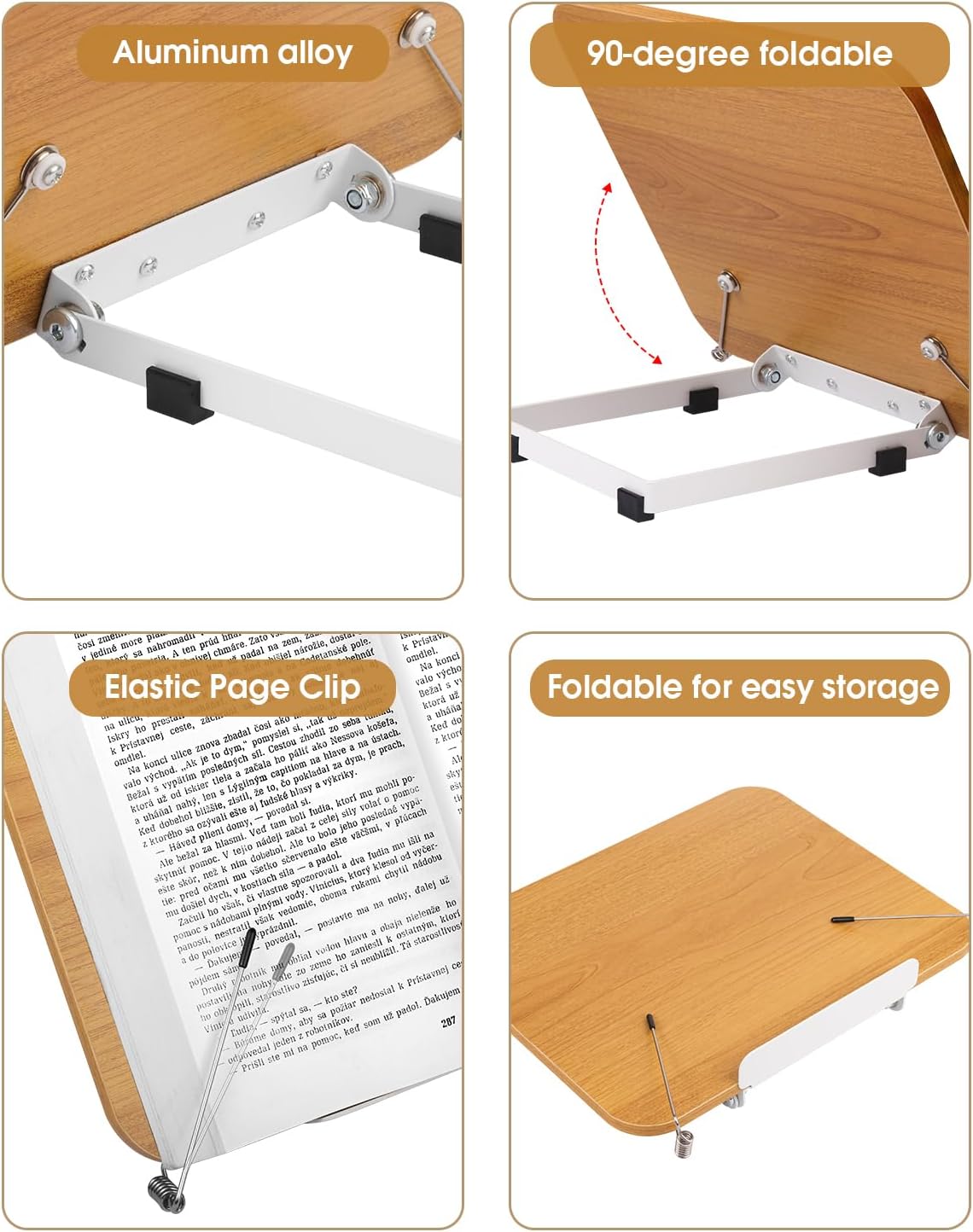 Honagu Desk Book Stand, Reading Rest Holder, Angle Adjustable for Textbooks, Documents, Cookbooks, Music Books, Tablets, Recipes (Yellow Wood)