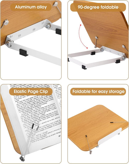 Honagu Desk Book Stand, Reading Rest Holder, Angle Adjustable for Textbooks, Documents, Cookbooks, Music Books, Tablets, Recipes (Yellow Wood)