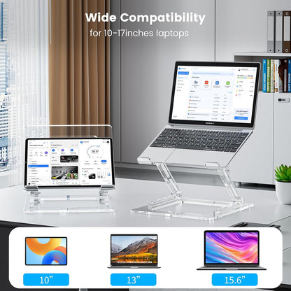 Laptop Stand for Desk - Adjustable Laptop Holder, Portable Laptop Riser with Multi-Angle Height Adjustable Computer Stand for MacBook Air/Pro and More Notebooks 10-17.3" - Grey