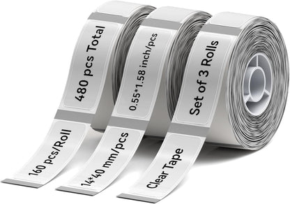 NIIMBOT D11 Label Tape D110 Label Maker Papers 3Rolls Cable Labels, Self-Adhesive Labeling Tape 0.47" X 4.29" (12 X 109mm) Cable Label Refills for Home Office Circuit Box, 195 Labels/3Rolls, White