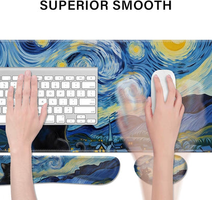 Desk Pad and Keyboard Wrist Rest, Large Mouse Pad + Keyboard Pad+Mouse Wrist Support, Non-Slip Desk Mat Protector for Office, Home 31.5×11.8 Inches Anime Dragon