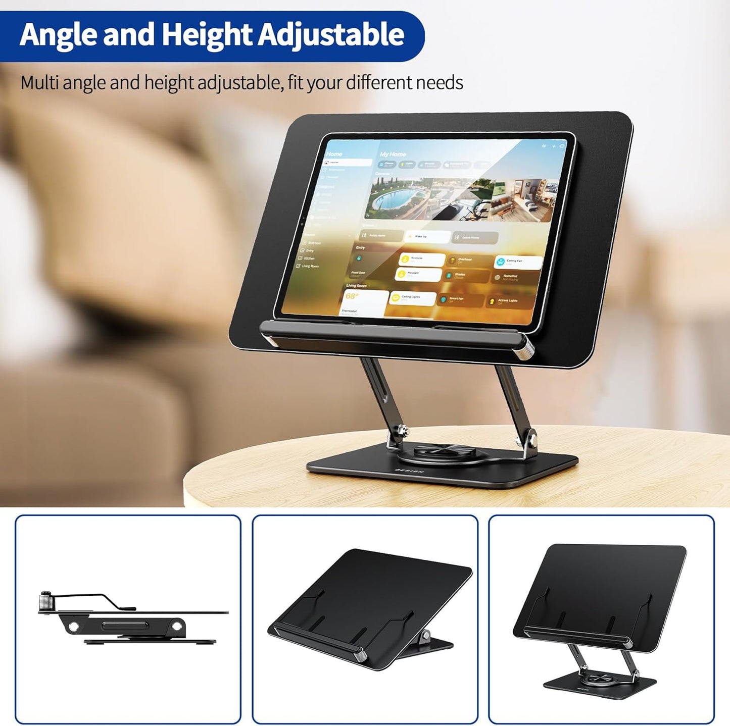 BESIGN BS02 Book Stand for Reading, Adjustable Book Holder, Ergonomic Laptop Stand, Cookbook Stand, Recipe Book Holder with Elastic Page Clips for Music Scores, Recipe, Tablet