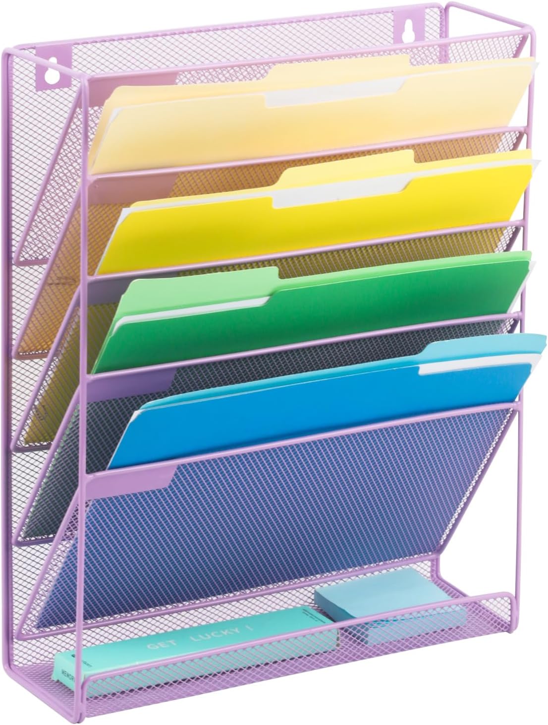 EASEPRES Desk File Organizer Mesh 6-Tier, Hanging Wall Mount Document Organization Stand, Desktop Vertical Mail Paper Folder Holder Rack with Bottom Tray for Office Home Cubicle Countertop, Black