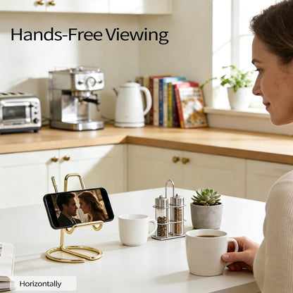 Phone Stand for Desk, Sturdy Metal Gold-Plated Phone Stand for Office Desk, Hands-Free Phone Charging Holder for Phone Calling and Watching Videos